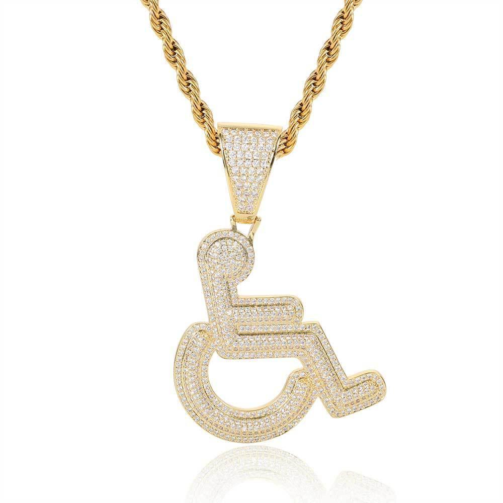 Custom Wheelchair Pendant Necklace with Zircon Stones for Men | Caratix Jewelry - CaratixJewelry