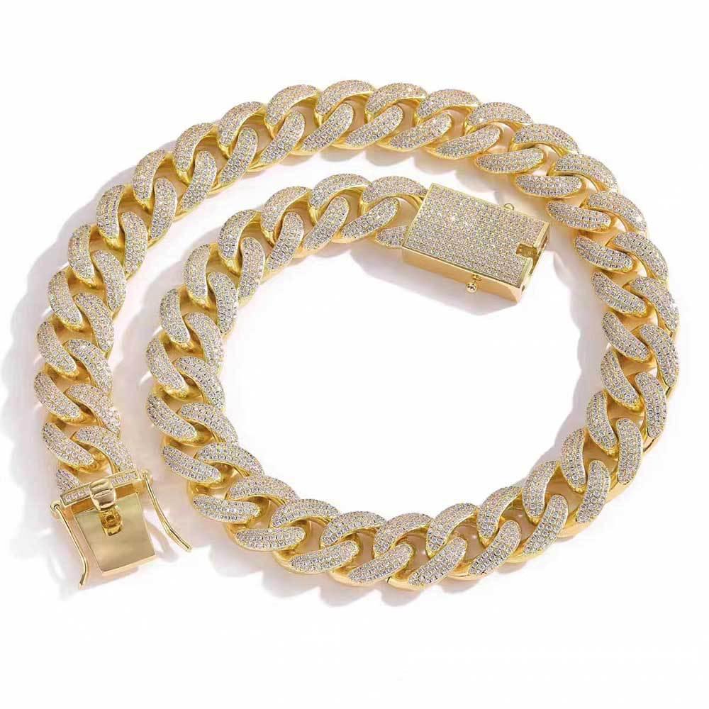 18mm Triple Row Iced Out Cuban Chain Micro Pave Zircon Necklace - CaratixJewelry