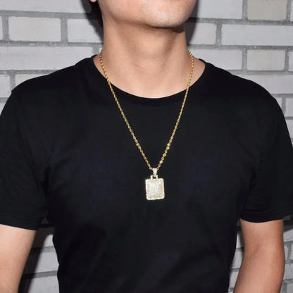 Iced Out Geometric Square Pendant | Men's Hip Hop Cluster Necklace | Premium Copper CZ Box Jewelry | Modern Daily Bling | Caratix - CaratixJewelry