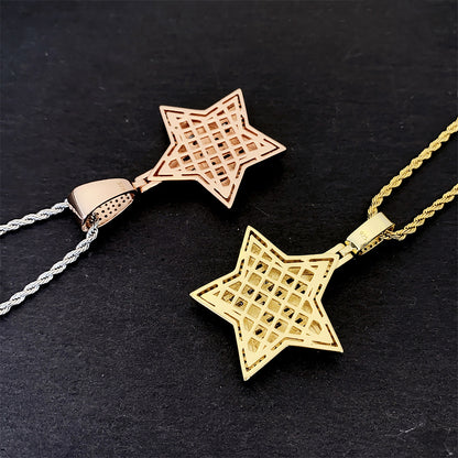 Iced Out Star Pendant | Men's Gold Plated Hip Hop Star Charm | Caratix