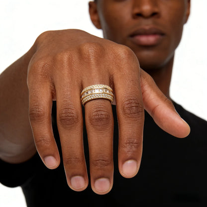 Men's 5-Row Iced Out Ring | Square & Round Hybrid Zirconia Band | Caratix