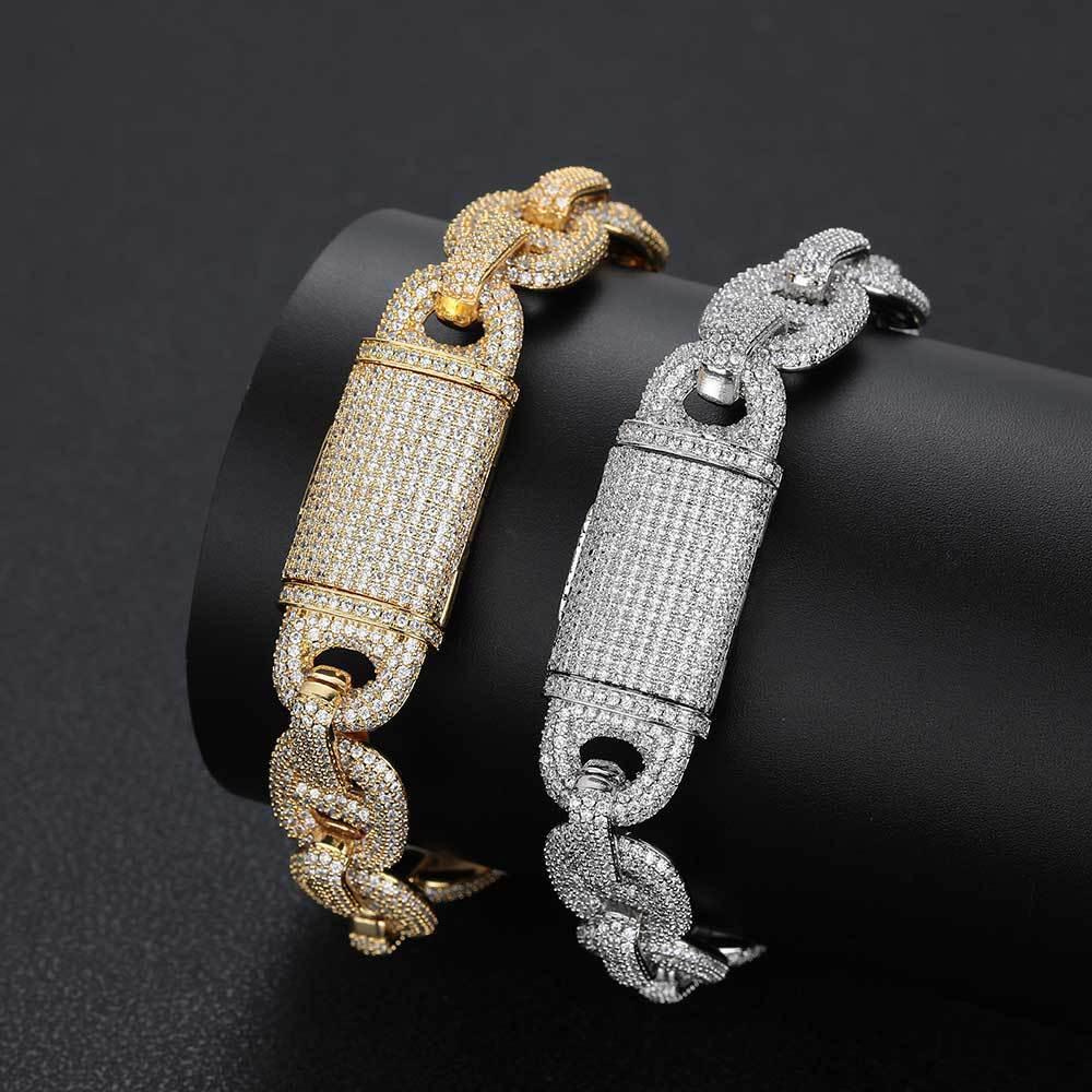 16mm Pig Nose Bubble Cuban Chain Bracelet - CaratixJewelry