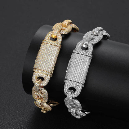 16mm Pig Nose Bubble Cuban Chain Bracelet - CaratixJewelry