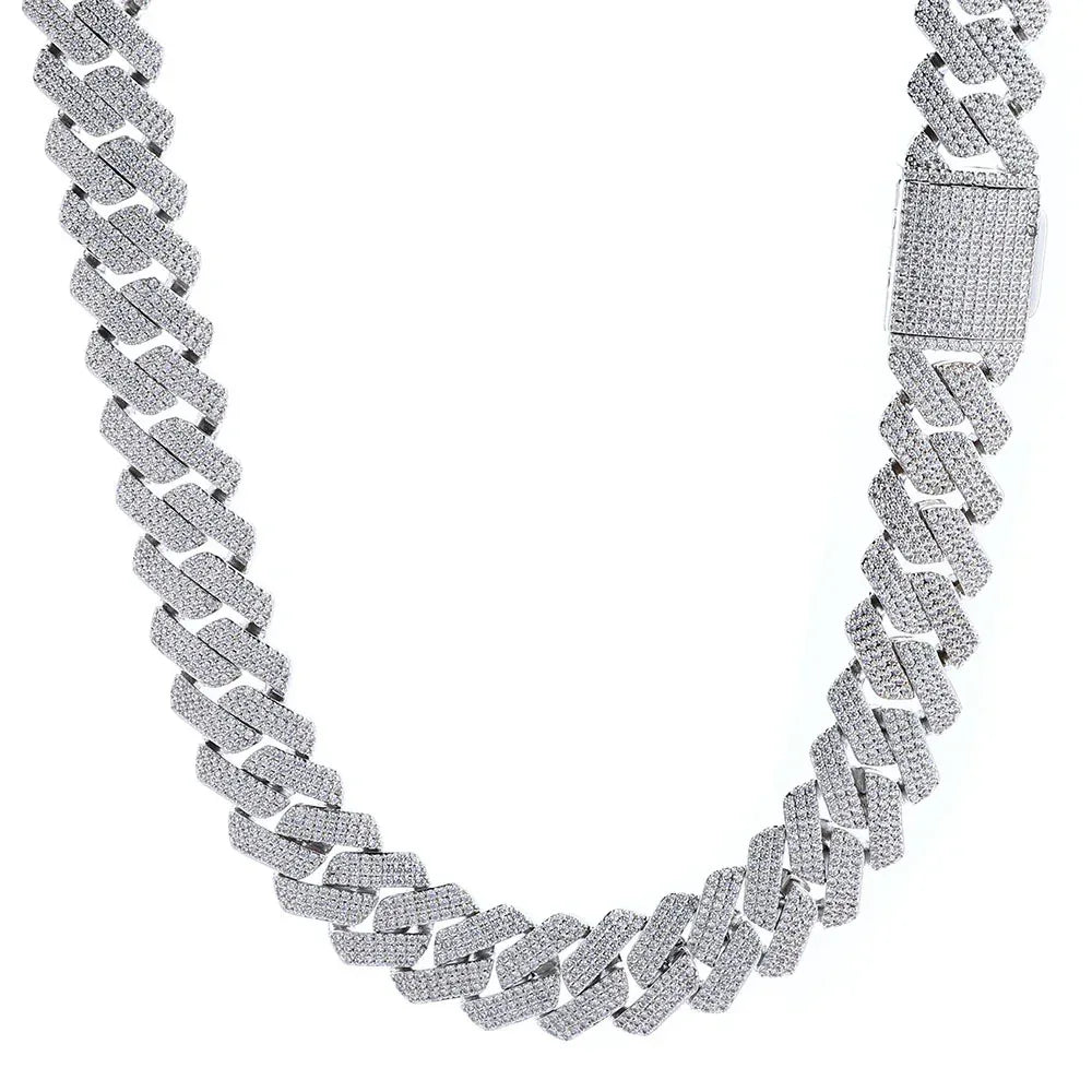 20mm Three-Row Cuban Chain Necklace with Zircon Stones - CaratixJewelry