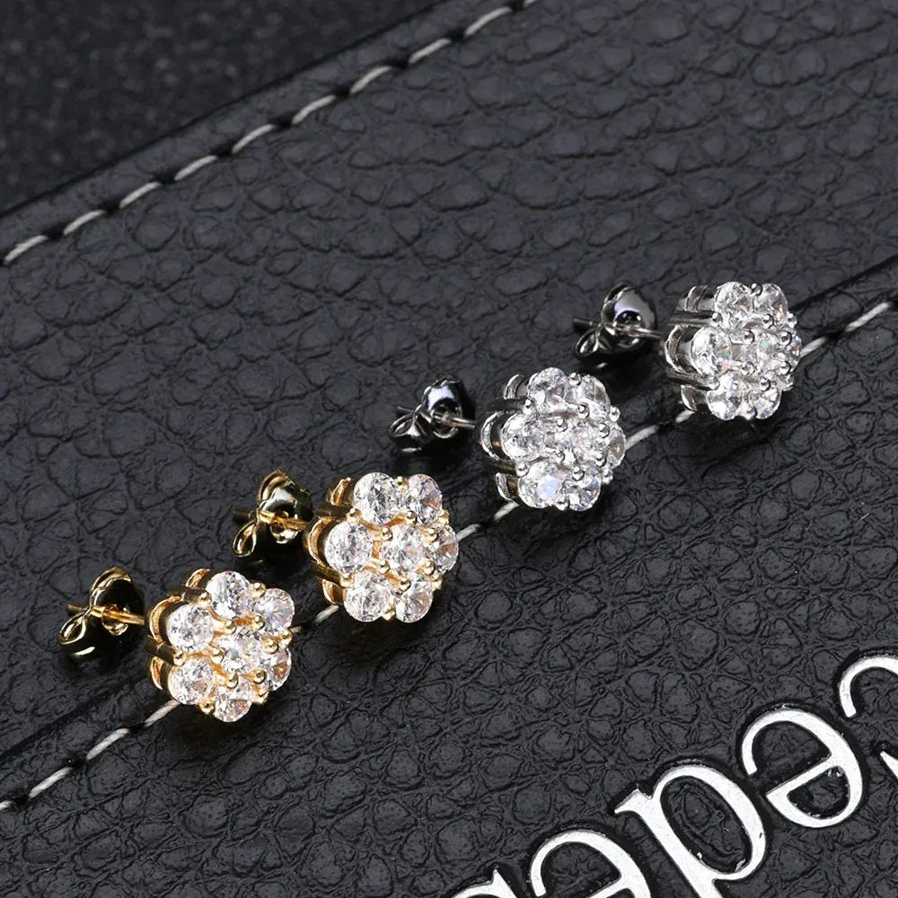 Moissanite Flower Stud Earrings for Men Iced Out Jewelry | Caratix Jewelry - CaratixJewelry