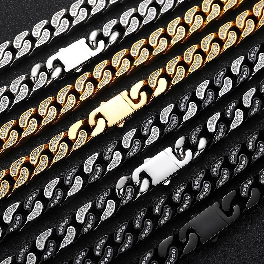 12mm Iced Out Stainless Steel Cuban Chain Zircon Necklace for Men | Caratix Jewelry - CaratixJewelry