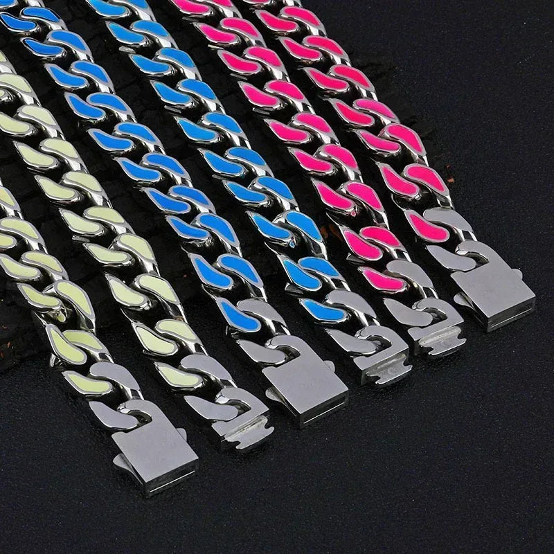 Custom 12mm Color Drip Cuban Chain Necklace Stainless Steel Hip Hop Jewelry | Caratix Jewelry - CaratixJewelry