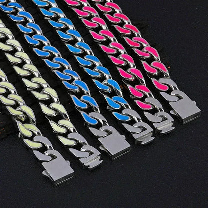Custom 12mm Color Drip Cuban Chain Necklace Stainless Steel Hip Hop Jewelry | Caratix Jewelry - CaratixJewelry