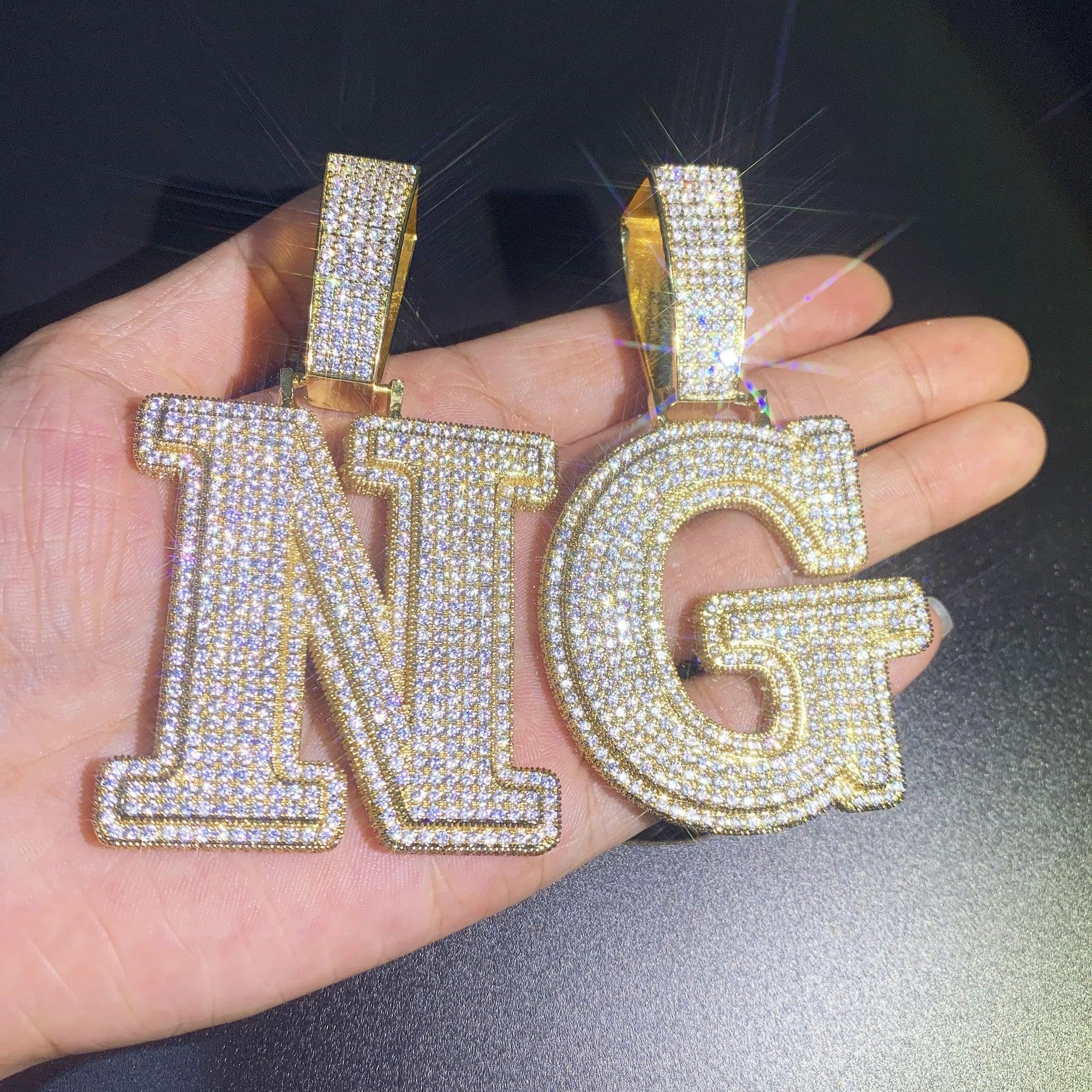 Iced Out Letter & Number Pendant | CZ Hip Hop Bling Jewelry Necklace - CaratixJewelry