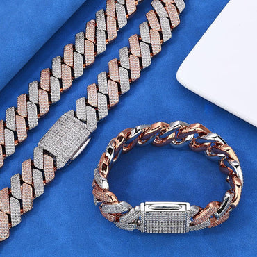 20mm Flip Clasp Triple Row Zircon Cuban Link Bracelet - CaratixJewelry