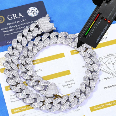 Triple-Row T-Cut Moissanite Cuban Link Chain – S925 Sterling Silver Iced-Out Hip Hop Men’s Luxury Streetwear Necklace - CaratixJewelry