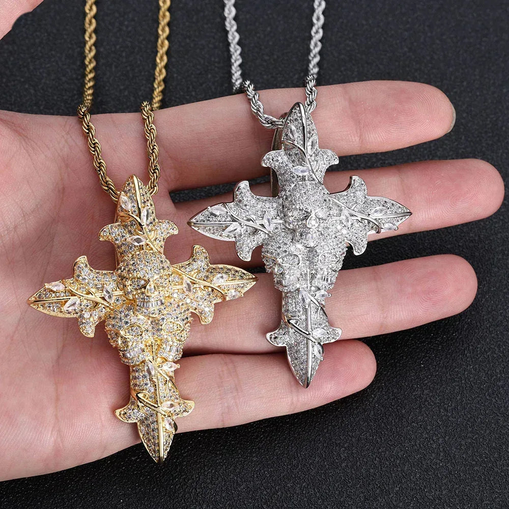 Custom Skull Cross Pendant Necklace Moissanite Hip Hop Jewelry | Caratix Jewelry - CaratixJewelry