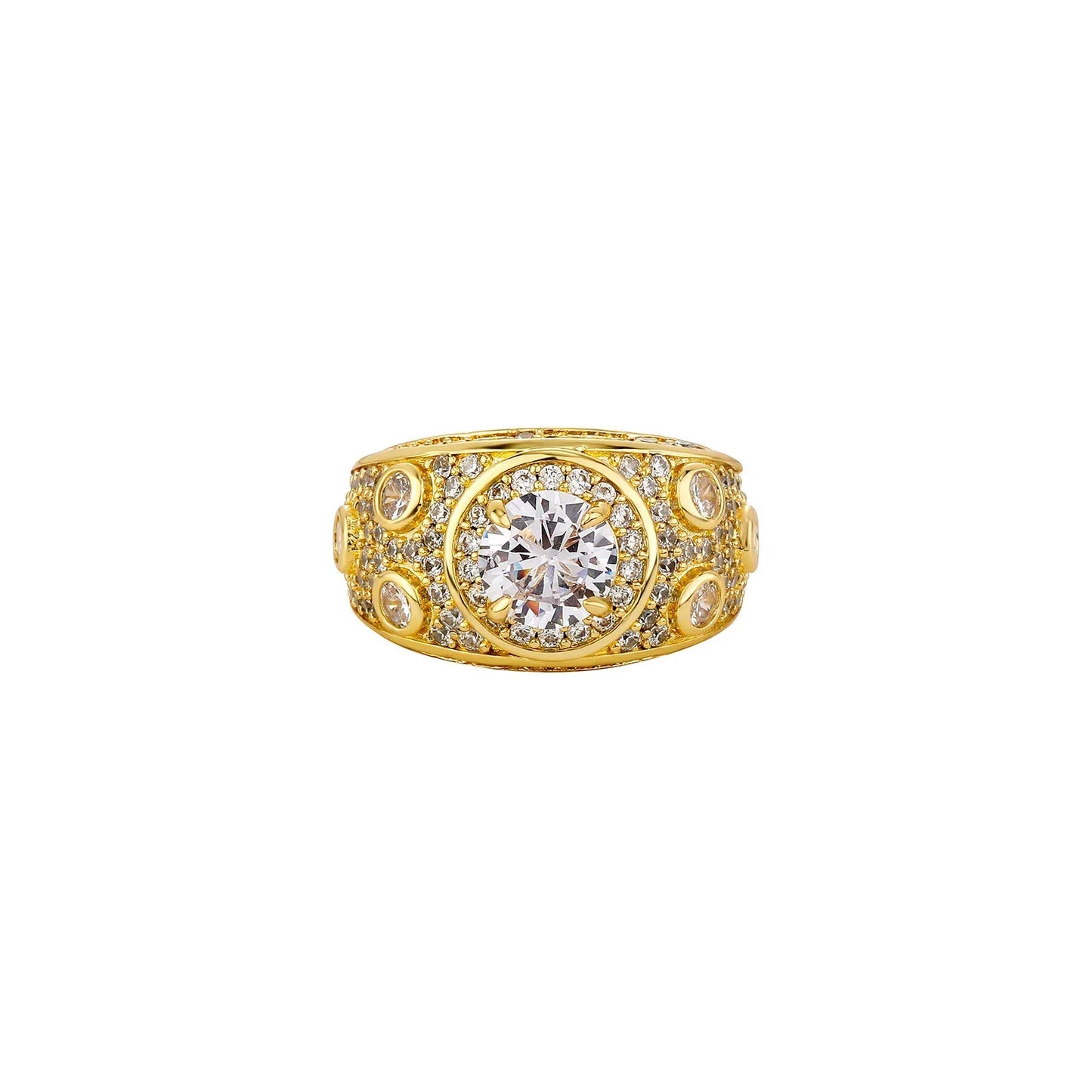 Men's Polka-Dot Iced Out Ring | Wide Band Round Zirconia Grid | Caratix