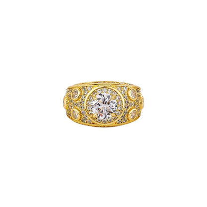 Men's Polka-Dot Iced Out Ring | Wide Band Round Zirconia Grid | Caratix