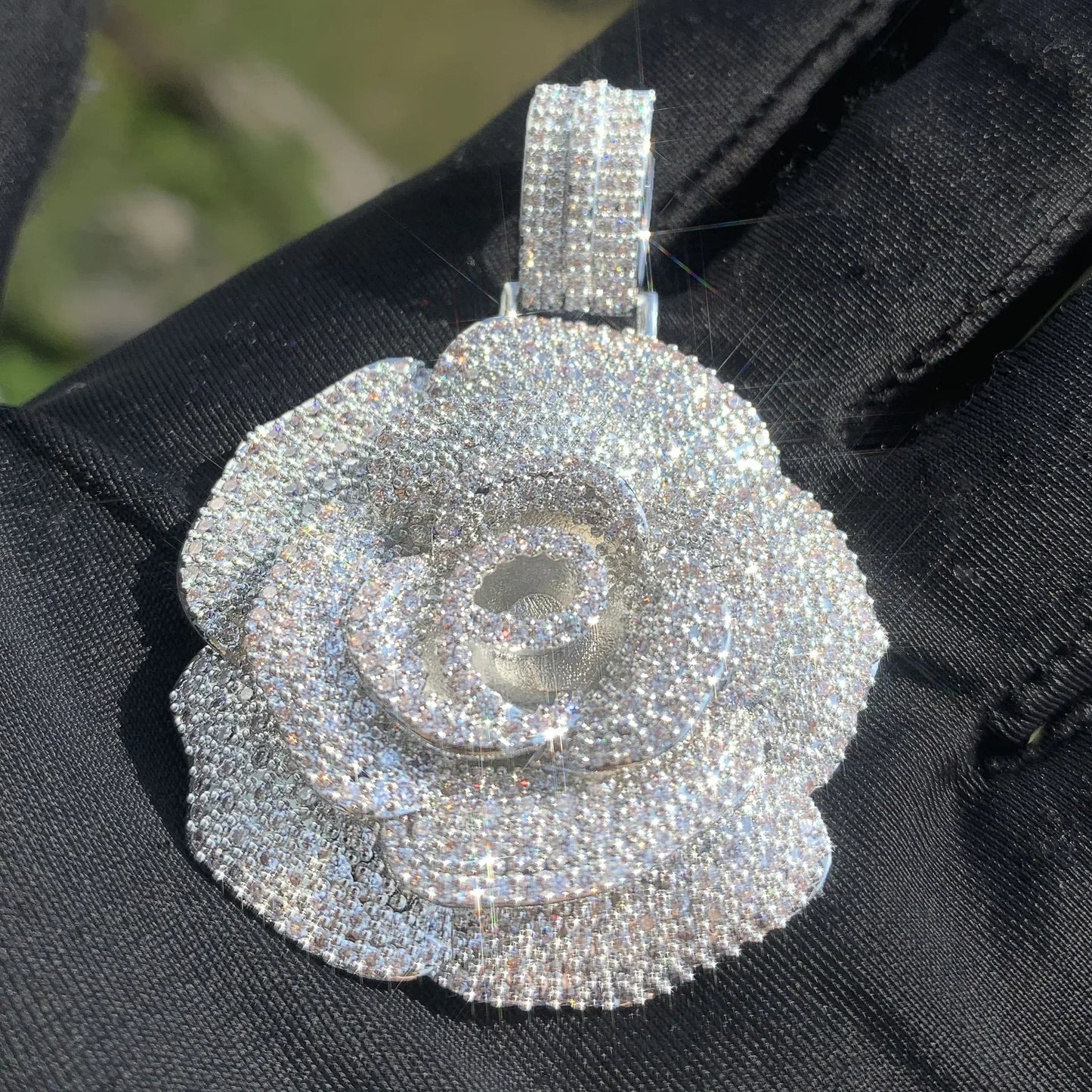 Iced Out Rose Pendant Necklace | CZ Hip Hop Streetwear Trendy Jewelry - CaratixJewelry
