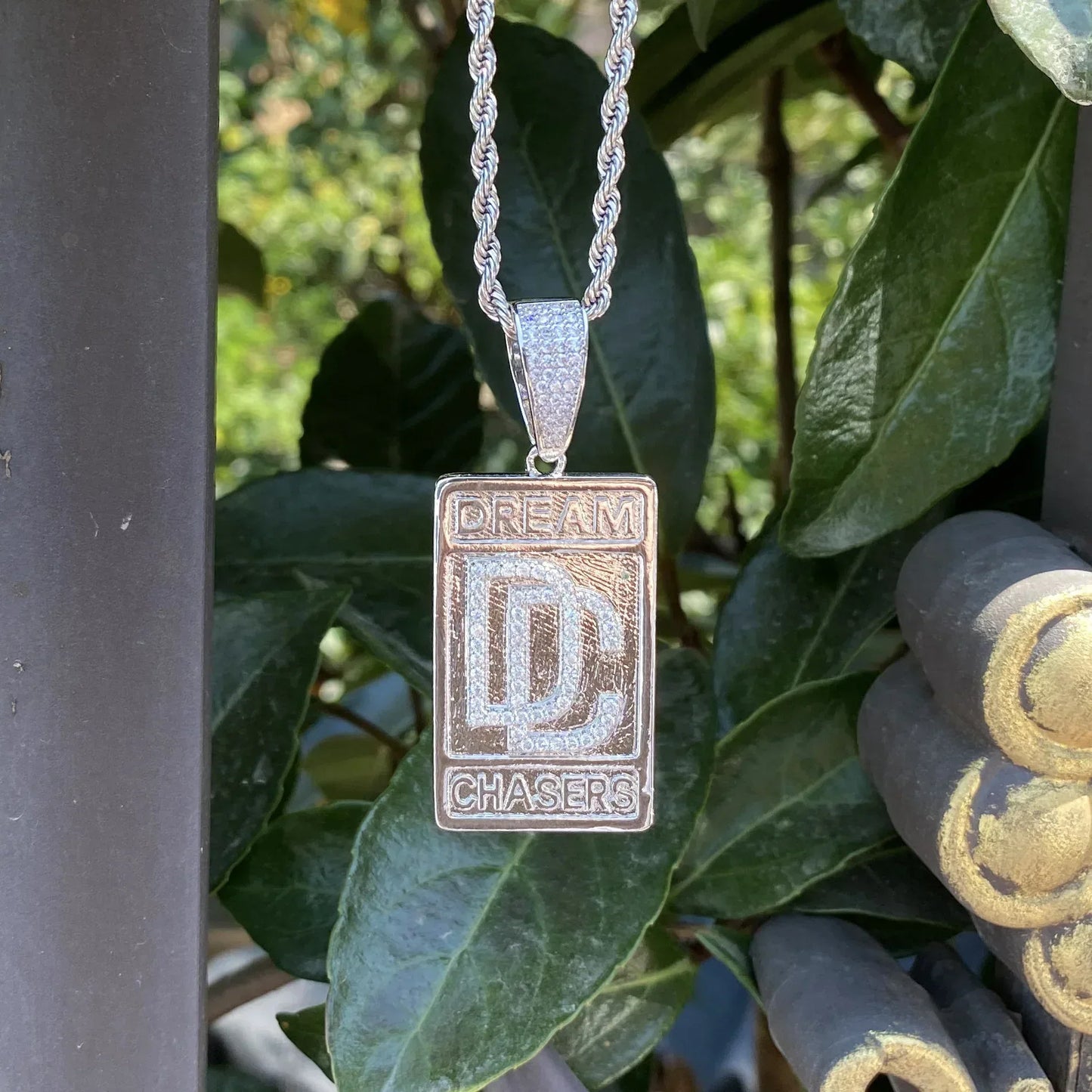 Iced Out Dog Tag Letter Pendant | Real Copper CZ Plaque Necklace - CaratixJewelry