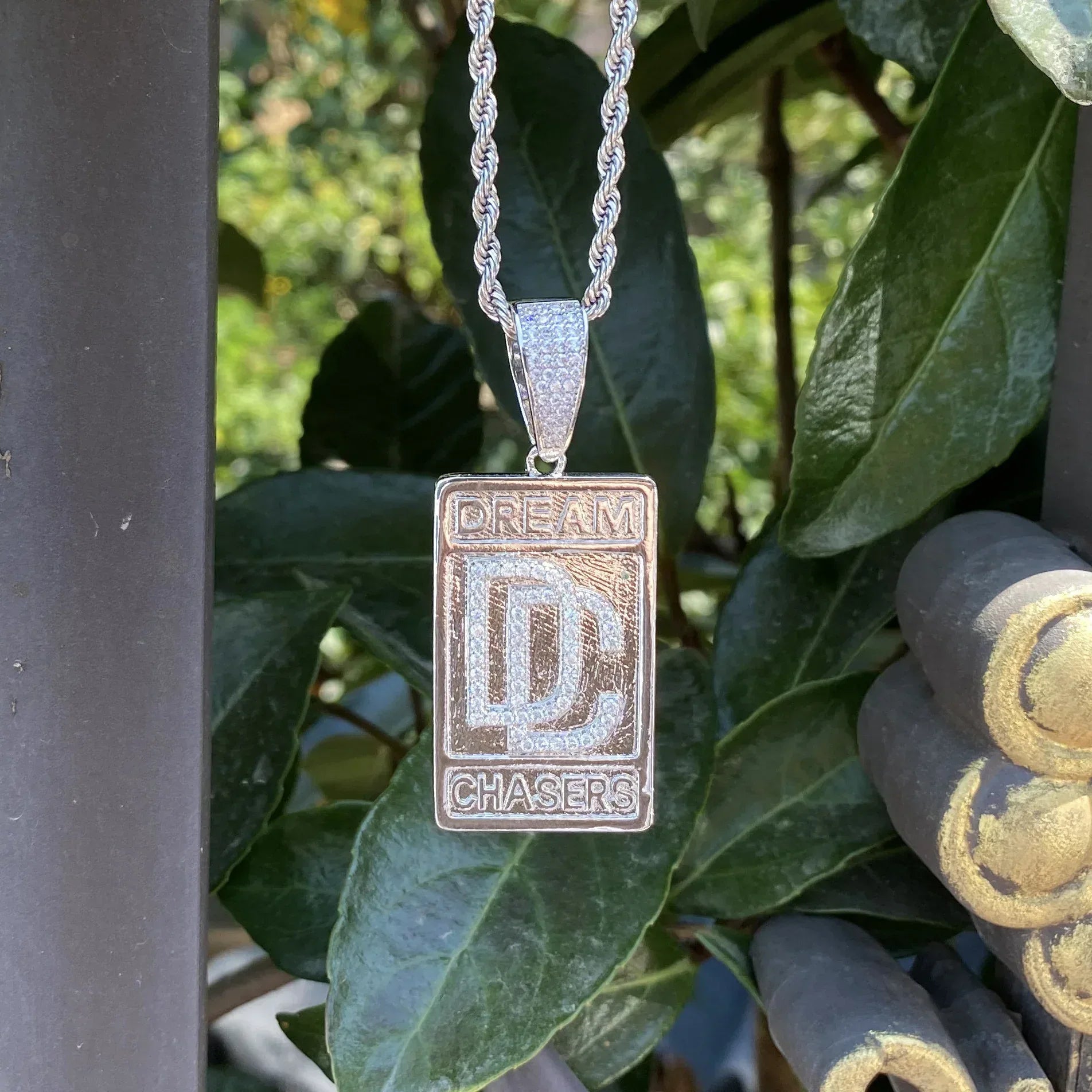 Iced Out Dog Tag Letter Pendant | Real Copper CZ Plaque Necklace - CaratixJewelry