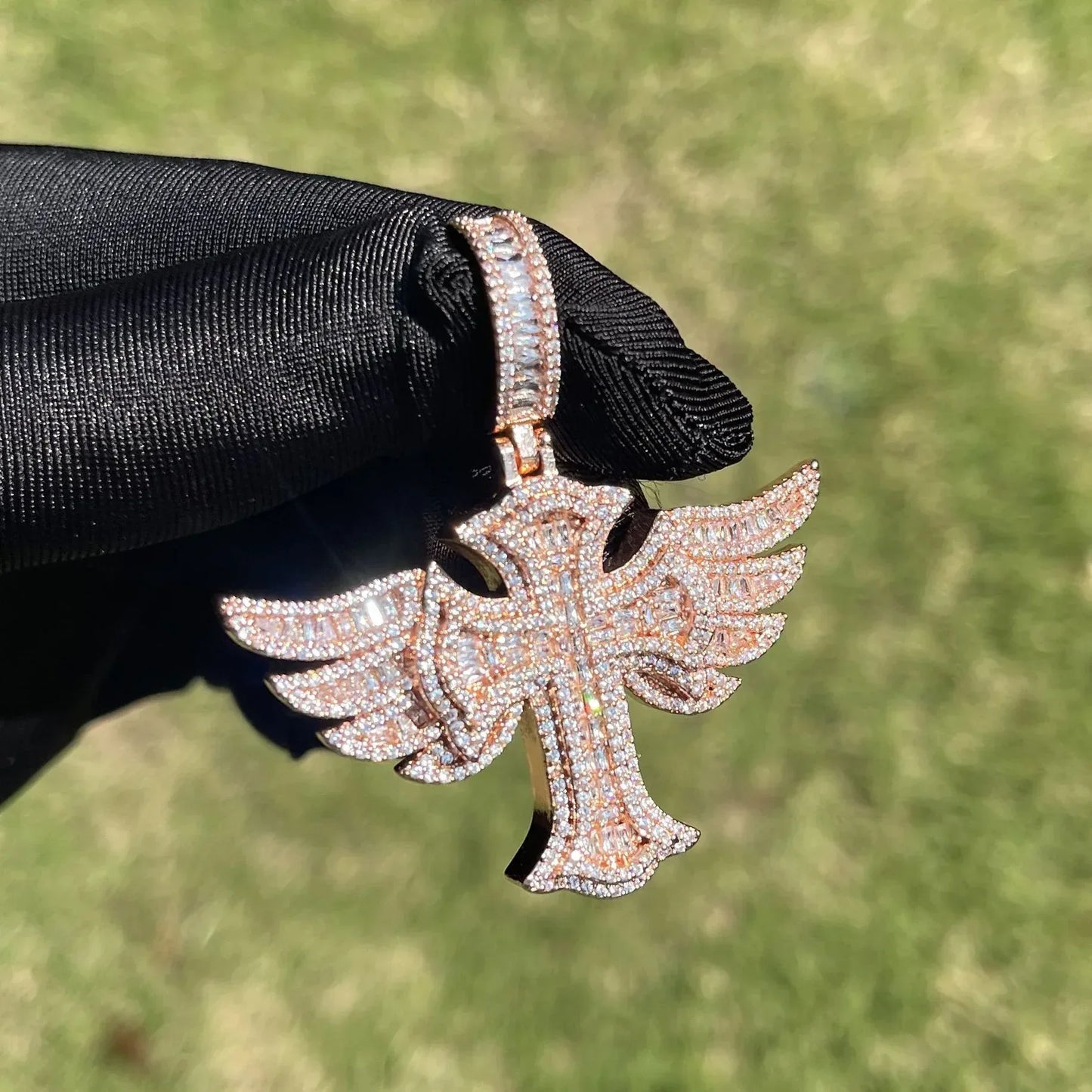 Luxury Iced Out Angel Wings Cross Pendant for Men | Hip Hop Pave CZ Jewelry | Trendy Winged Cross Ice Pendant | Fashion Necklace | Caratix - CaratixJewelry