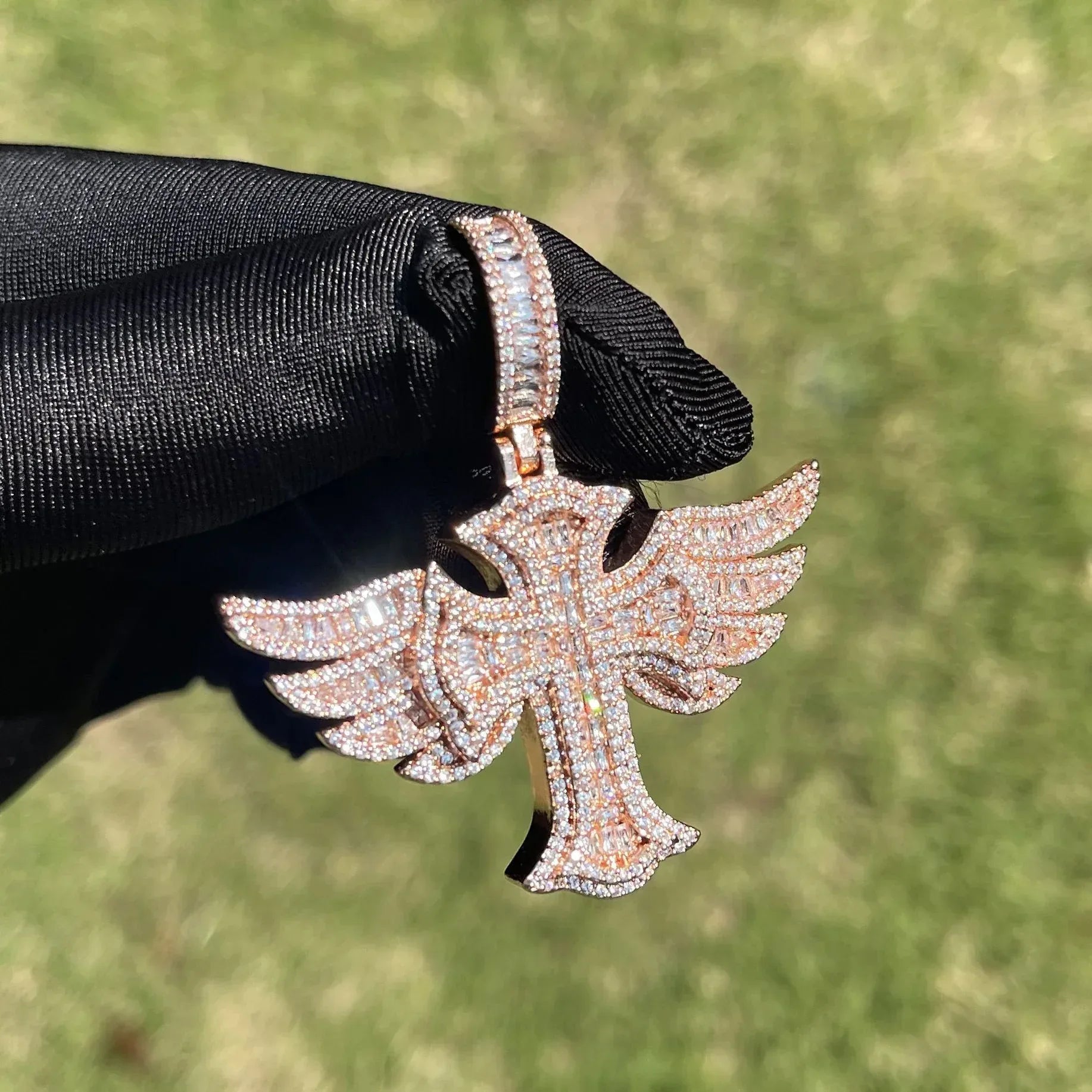 Luxury Iced Out Angel Wings Cross Pendant for Men | Hip Hop Pave CZ Jewelry | Trendy Winged Cross Ice Pendant | Fashion Necklace | Caratix - CaratixJewelry