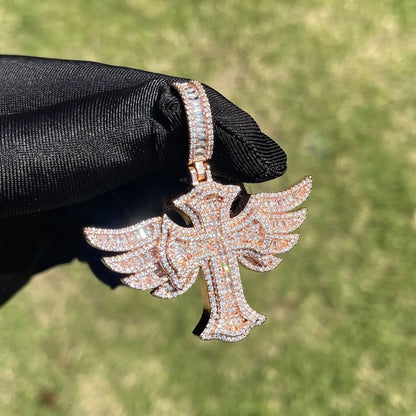 Luxury Iced Out Angel Wings Cross Pendant for Men | Hip Hop Pave CZ Jewelry | Trendy Winged Cross Ice Pendant | Fashion Necklace | Caratix - CaratixJewelry