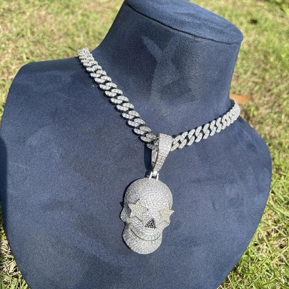 Iced Out Star Eye Skull Pendant | Men's Real Copper CZ Necklace - CaratixJewelry