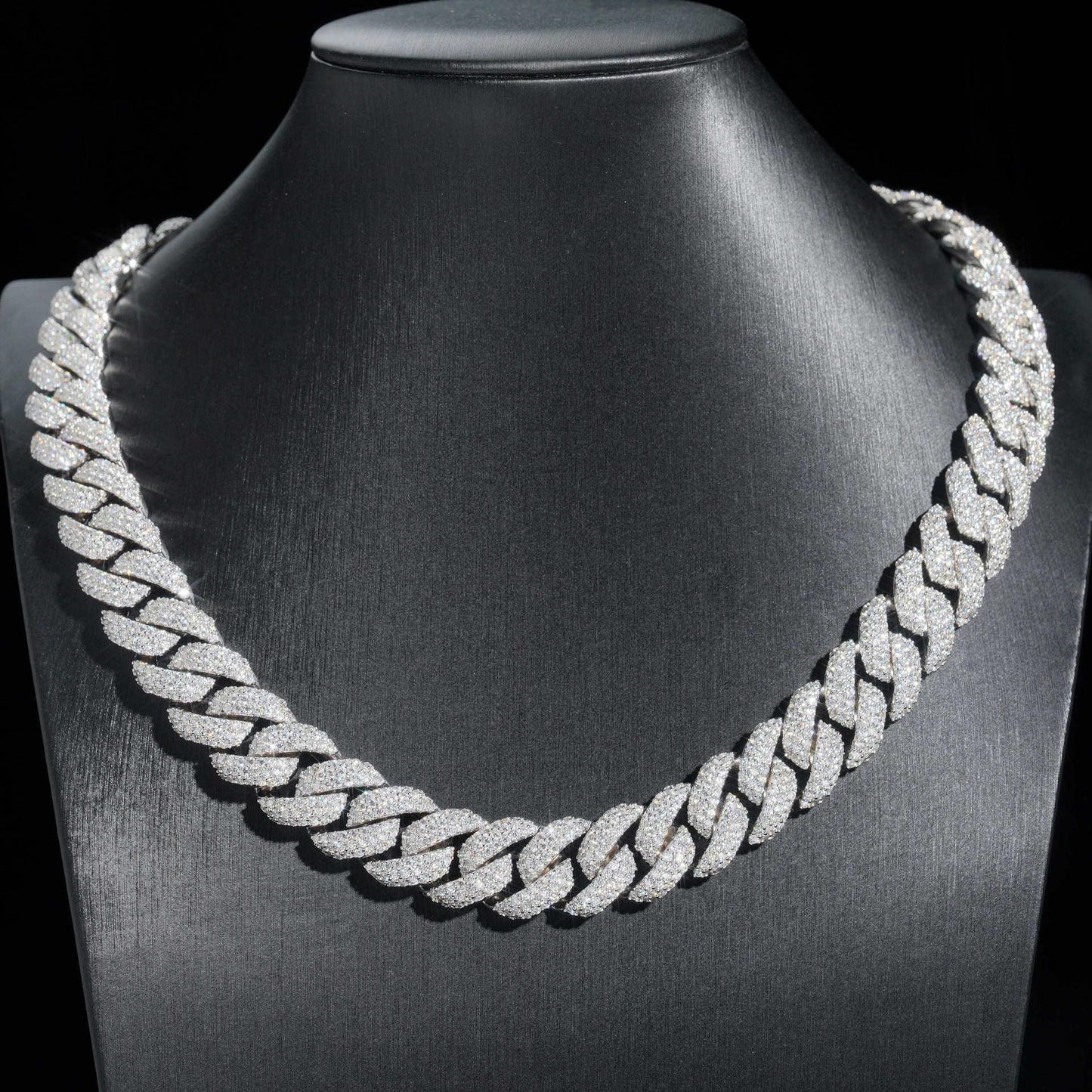 16mm Triple-Row Crescent Moissanite Cuban Link Chain – S925 Sterling Silver Iced-Out Hip Hop Men’s Streetwear Necklace - CaratixJewelry