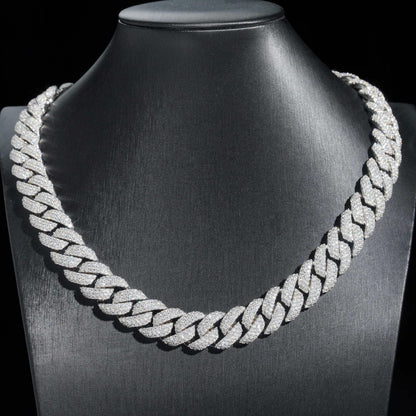 16mm Triple-Row Crescent Moissanite Cuban Link Chain – S925 Sterling Silver Iced-Out Hip Hop Men’s Streetwear Necklace - CaratixJewelry