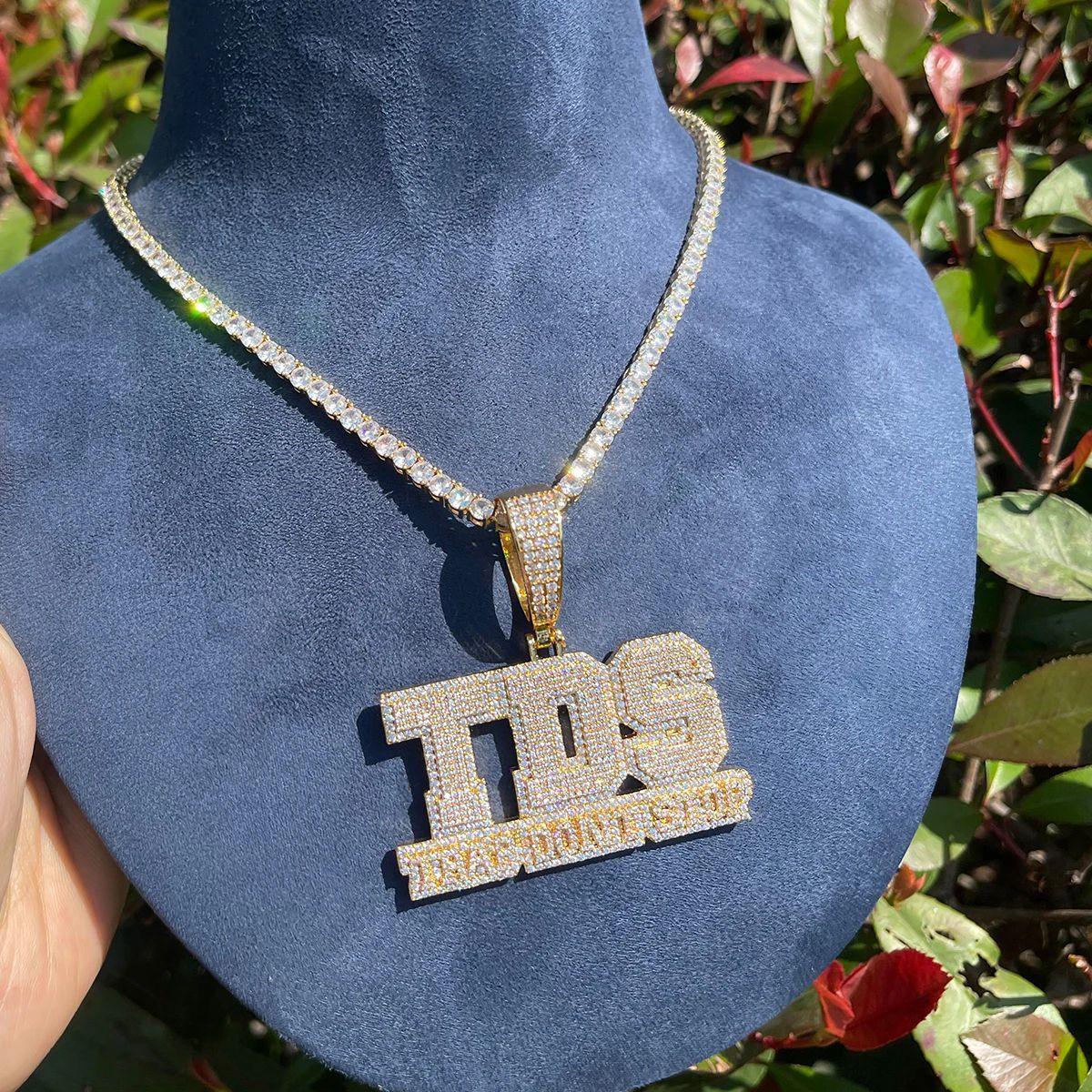 Iced Out "TDS" Letter Pendant | Men's "The Dirty South" Acronym Necklace | Premium Copper CZ Squad Jewelry | Custom Block Letter Bling | Caratix - CaratixJewelry