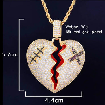 Iced Out Shattered Heart Pendant | Men's Real Copper CZ Necklace - CaratixJewelry