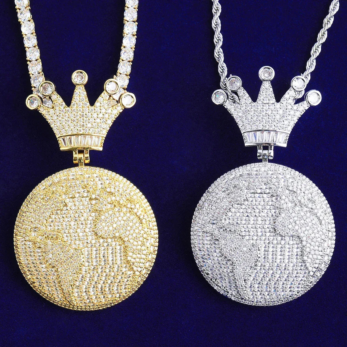Luxury Iced Out Crowned Globe Pendant for Men | Hip Hop World Map Necklace | Genuine Copper CZ Jewelry | Senior Sense Bling | Caratix - CaratixJewelry