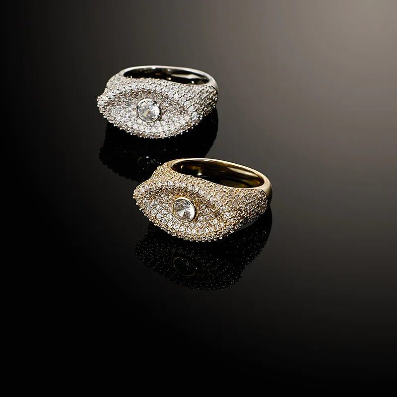 Iced Out Evil Eye Ring | 3D Sculpted Protection Motif Band | Caratix