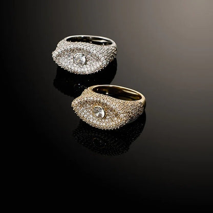 Iced Out Evil Eye Ring | 3D Sculpted Protection Motif Band | Caratix