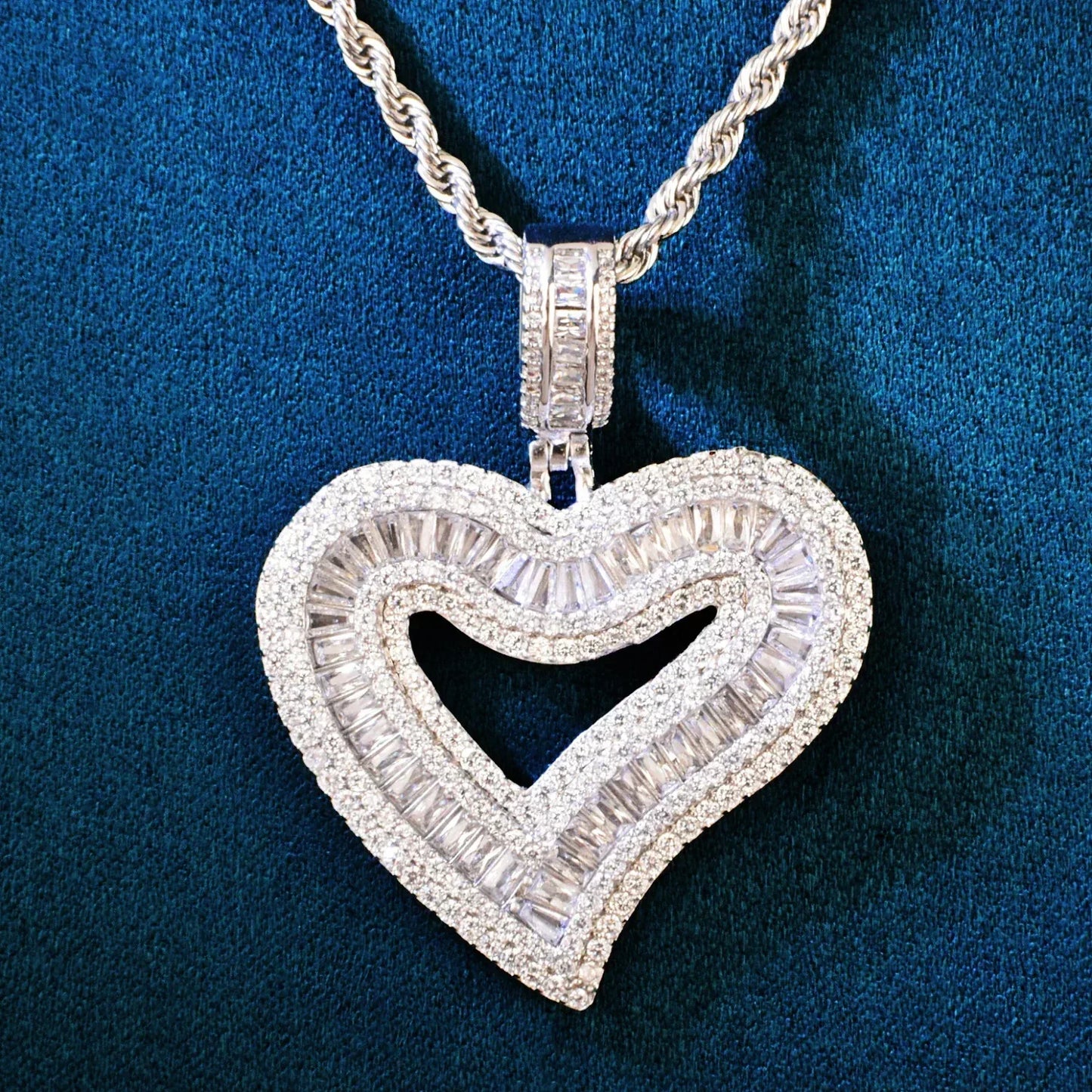 Baguette Heart Pendant Necklace | CZ Iced Out Hip Hop Unisex Trend Jewelry - CaratixJewelry