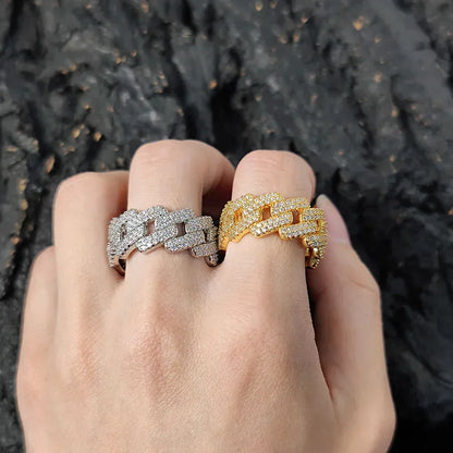11mm -Shaped Cuban Zircon Ring with Copper Setting for Men | Trendy Hip Hop Jewelry | Caratix Jewelry - CaratixJewelry