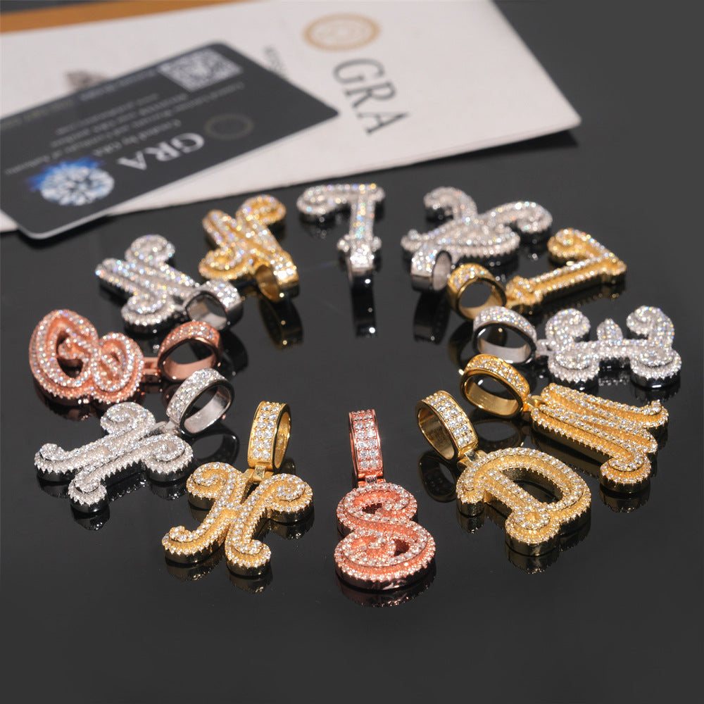 Custom S925 Silver Moissanite Initial Pendant | Iced Out Alphabet Letter | Caratix