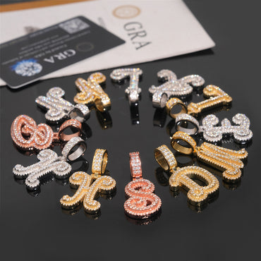 Custom S925 Silver Moissanite Initial Pendant | Iced Out Alphabet Letter | Caratix