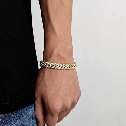 10mm Iced Out Cuban Bracelet Double Row Zircon Rapper - CaratixJewelry