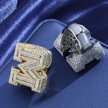 Alphabet Zircon Ring for Men | Trendy Hip Hop Jewelry | Customizable Jewelry | Caratix Jewelry - CaratixJewelry