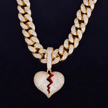 Creative Shattered Broken Heart Iced Out Pendant | Men's Artistic Hip Hop Necklace | Premium Copper CZ Jewelry | Streetwear Emo Bling | Caratix - CaratixJewelry