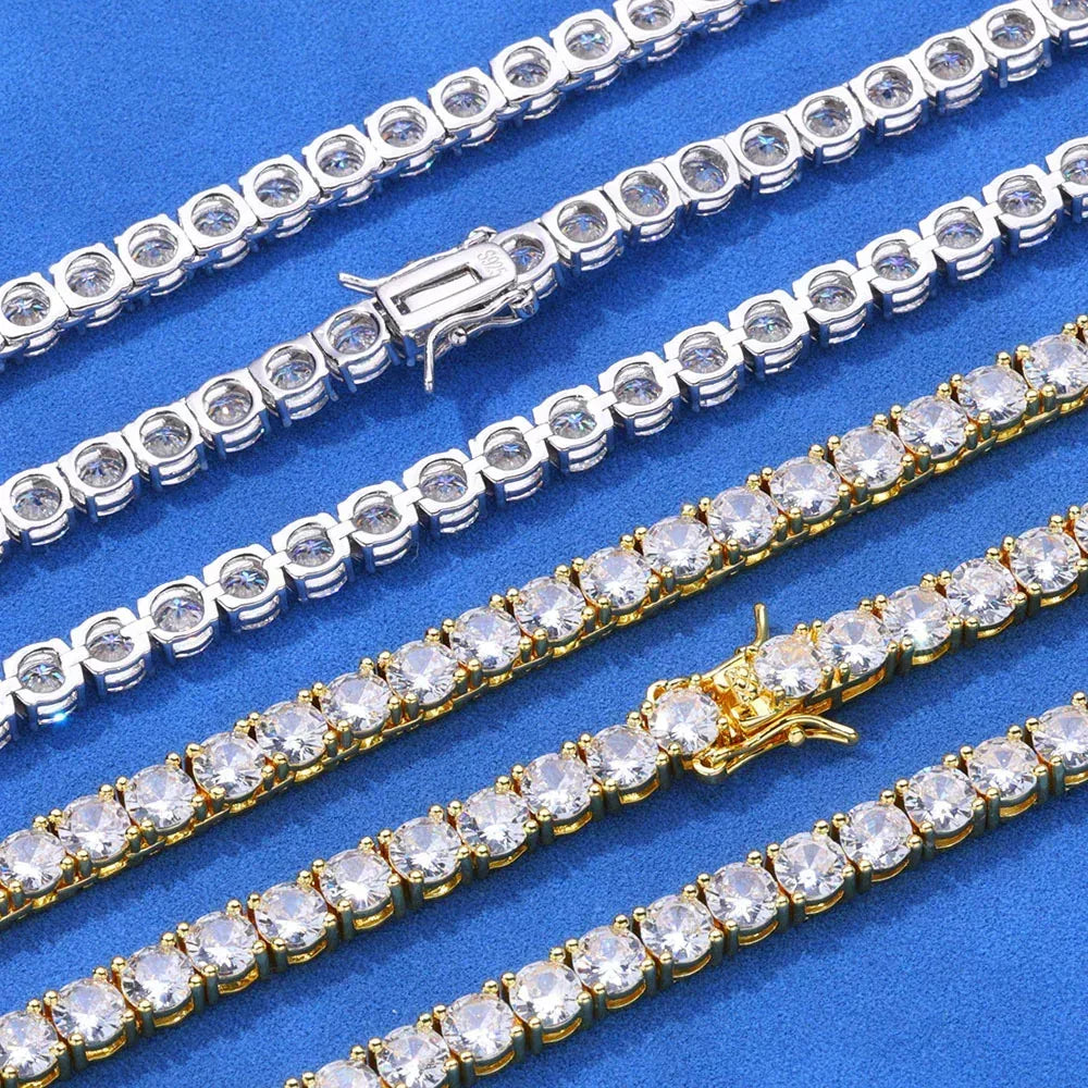 3mm Moissanite Tennis Chain for Men – S925 Sterling Silver Minimalist Luxury Hip Hop Necklace - CaratixJewelry