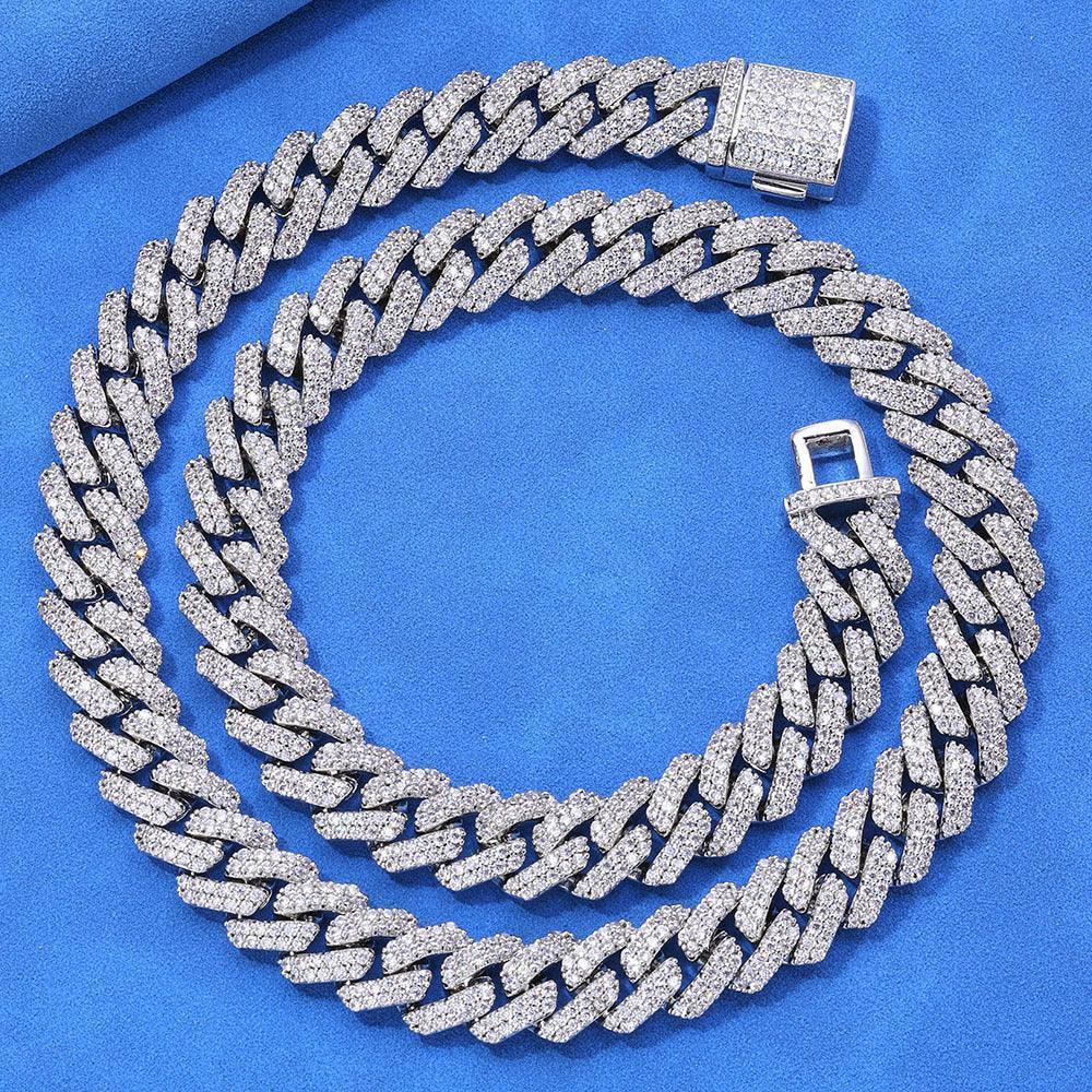 12mm Double-Row Moissanite -Cut Cuban Link Chain for Men – S925 Sterling Silver Custom Luxury Hip Hop Necklace - CaratixJewelry
