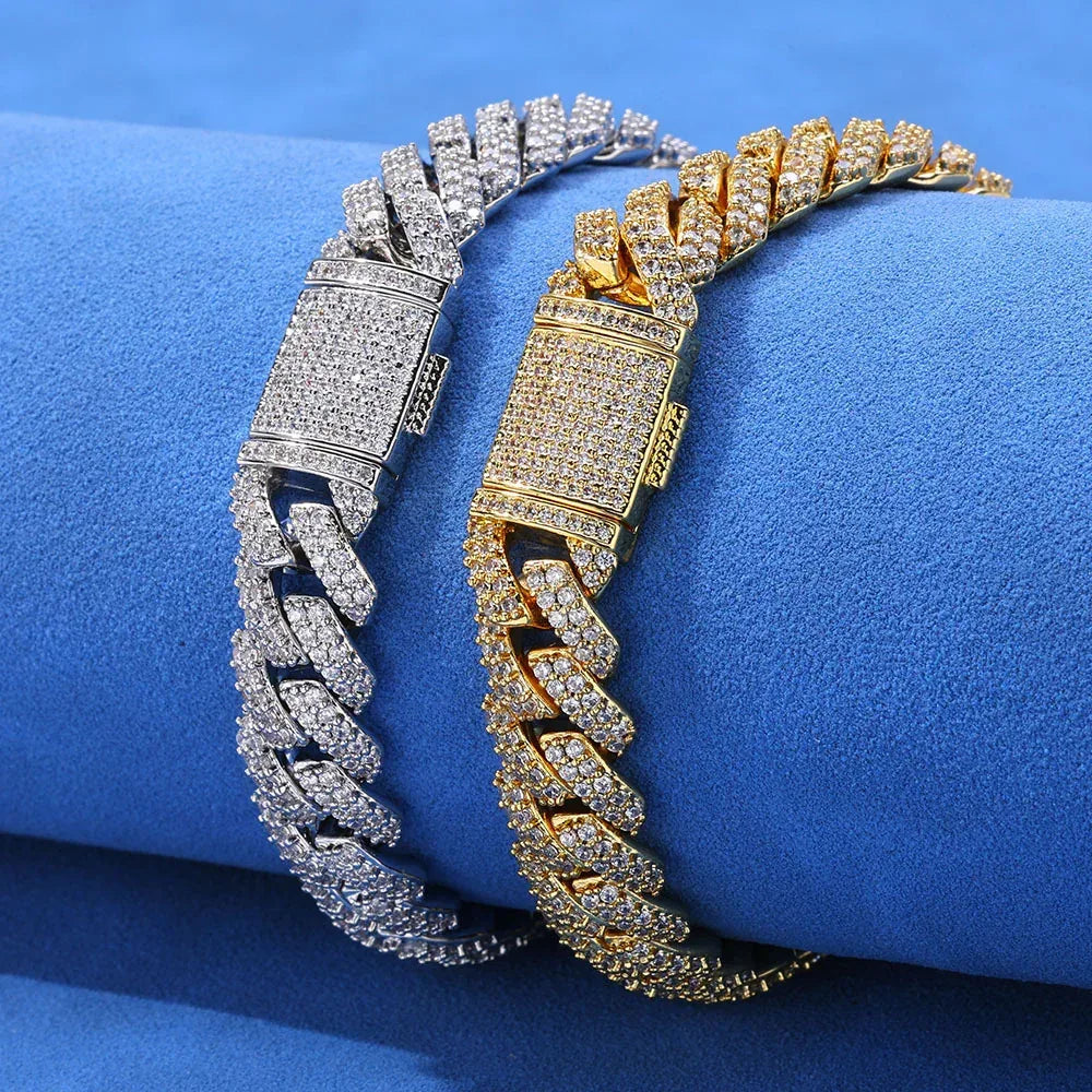 Gold Chain 10mm S925 Silver Single Row CZ Cuban Link Bracelet – Custom Rapper Jewelry for Men | Caratix Jewelry - CaratixJewelry