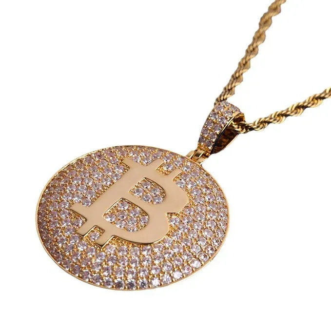 Iced Out Bitcoin Medallion Pendant | Men's Crypto BTC Coin Necklace Caratix - CaratixJewelry