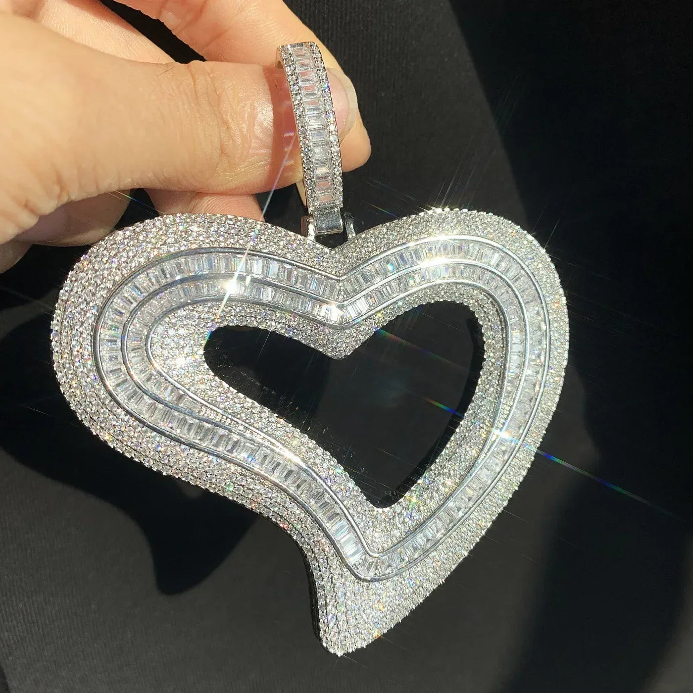 Large Hollow Heart Pendant Necklace | CZ Hip Hop Minimalist Fashion Jewelry - CaratixJewelry