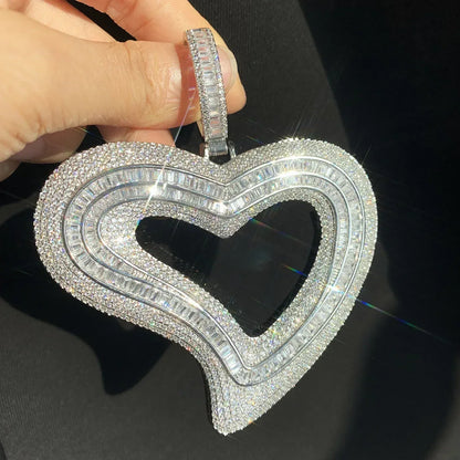 Large Hollow Heart Pendant Necklace | CZ Hip Hop Minimalist Fashion Jewelry - CaratixJewelry