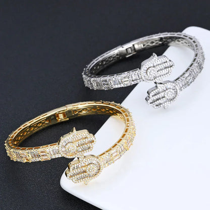 Iced Out Hand of Fatima Bracelet Mixed Zircon Bling Jewelry - CaratixJewelry