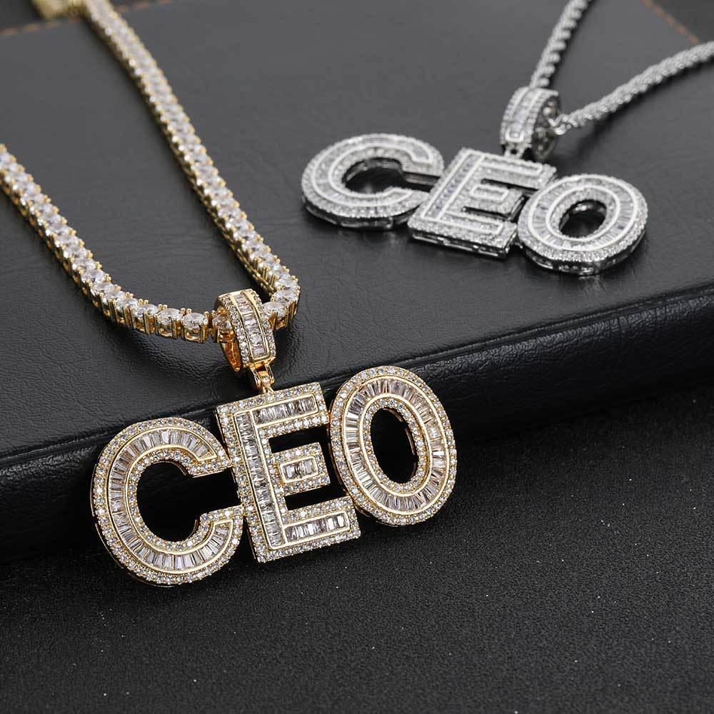 Large Iced-Out Letter and Number Pendant Necklace with Micro-Pave Zircon for Men | Creative Hip Hop Jewelry | Caratix Jewelry - CaratixJewelry