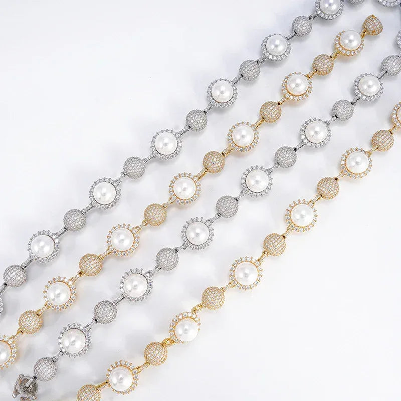 10mm Pearl Moissanite Necklace | S925 Silver Men’s Hip Hop Jewelry - CaratixJewelry