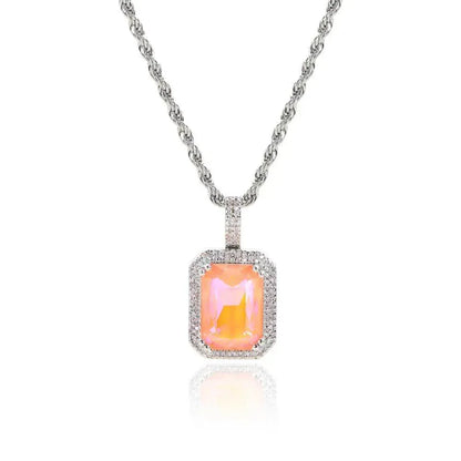 Mocha Fluorescent Square Pendant with Solid Zircon and Colorful Gemstones for Men and Women | Caratix Jewelry - CaratixJewelry