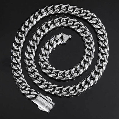 Miami Cuban Link Necklace Stainless Steel Micro-Paved Zircon with Spring Clasp | Caratix Jewelry - CaratixJewelry